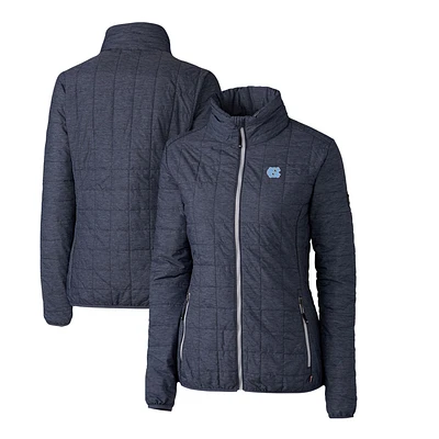 Women's Cutter & Buck Heather Navy North Carolina Tar Heels Rainier Eco Insulated Puffer Full-Zip Jacket
