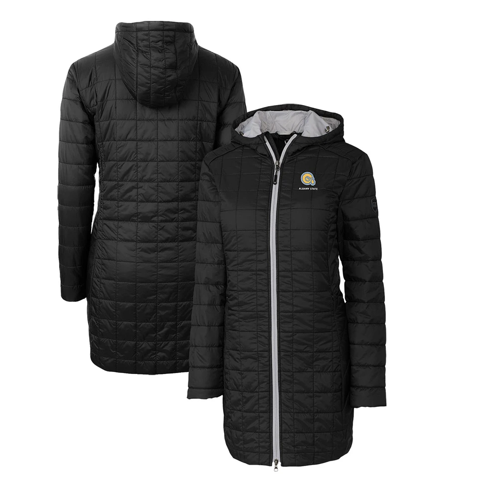 Women's Cutter & Buck Black Albany State Golden Rams Rainier Primaloft Eco Hooded Long Coat
