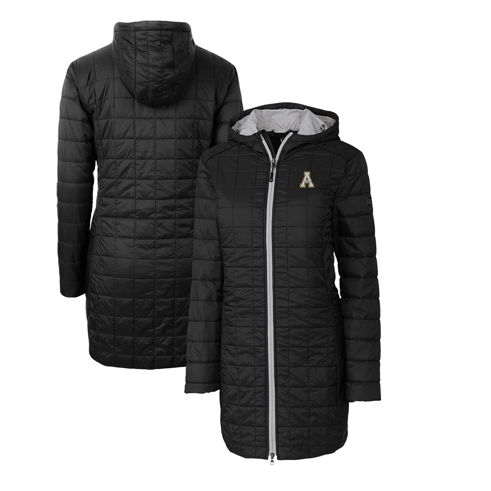 Women's Cutter & Buck Black Appalachian State Mountaineers Rainier Primaloft Eco Hooded Long Coat