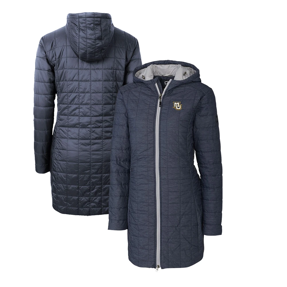 Women's Cutter & Buck Heather Navy Marquette Golden Eagles Rainier Primaloft Eco Hooded Long Coat
