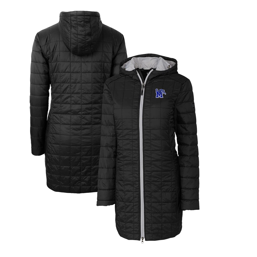 Women's Cutter & Buck Black Memphis Tigers Rainier Primaloft Eco Hooded Long Coat