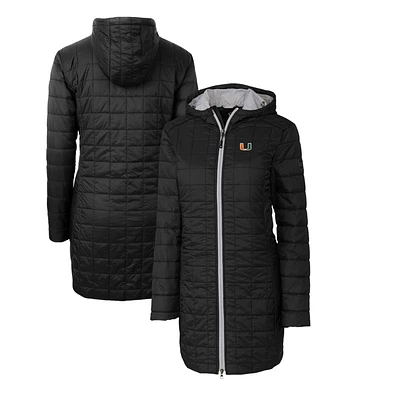 Women's Cutter & Buck Black Miami Hurricanes Rainier Primaloft Eco Hooded Long Coat