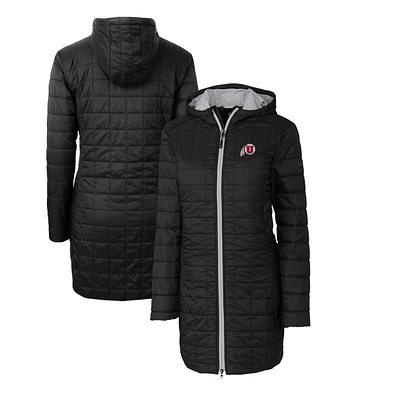 Women's Cutter & Buck Black Utah Utes Rainier Primaloft Eco Hooded Long Coat