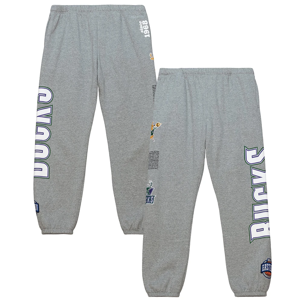 Men's Mitchell & Ness Heather Gray Milwaukee Bucks Team Origins Fleece Sweatpants