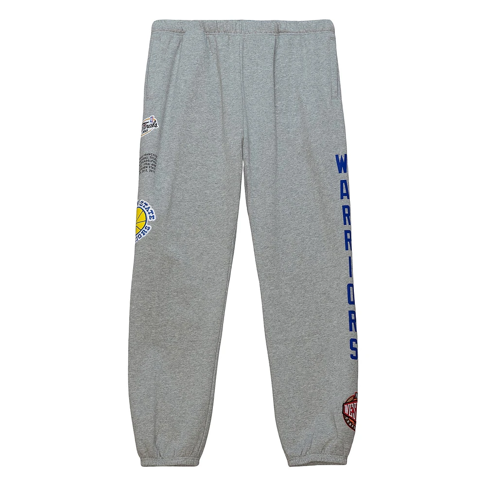 Men's Mitchell & Ness Heather Gray Golden State Warriors Team Origins Fleece Sweatpants