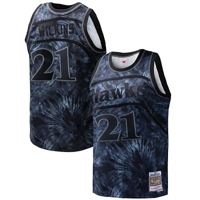 Men's Mitchell & Ness Dominique Wilkins Black Atlanta Hawks Hardwood Classics 1986/87 Tie-Dye Swingman Jersey