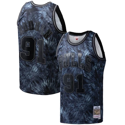 Men's Mitchell & Ness Dennis Rodman Black Chicago Bulls Hardwood Classics 1995/96 Tie-Dye Swingman Jersey
