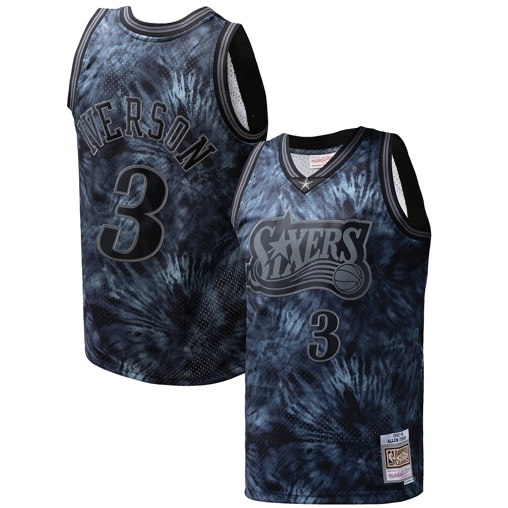 Men's Mitchell & Ness Allen Iverson Black Philadelphia 76ers Hardwood Classics 1997/98 Tie-Dye Swingman Jersey