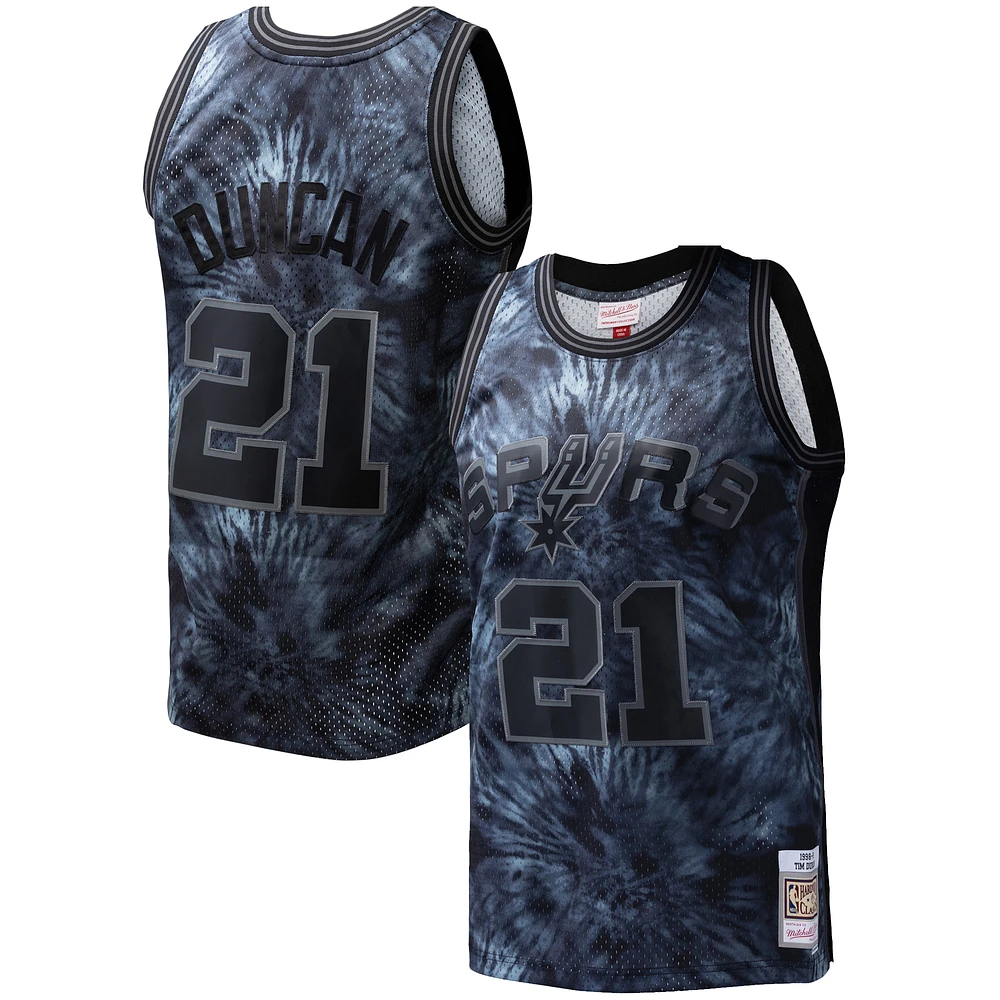 Men's Mitchell & Ness Tim Duncan Black San Antonio Spurs Hardwood Classics 1998/99 Tie-Dye Swingman Jersey