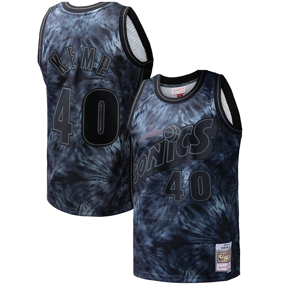 Men's Mitchell & Ness Shawn Kemp Black Seattle SuperSonics Hardwood Classics 1995/96 Tie-Dye Swingman Jersey