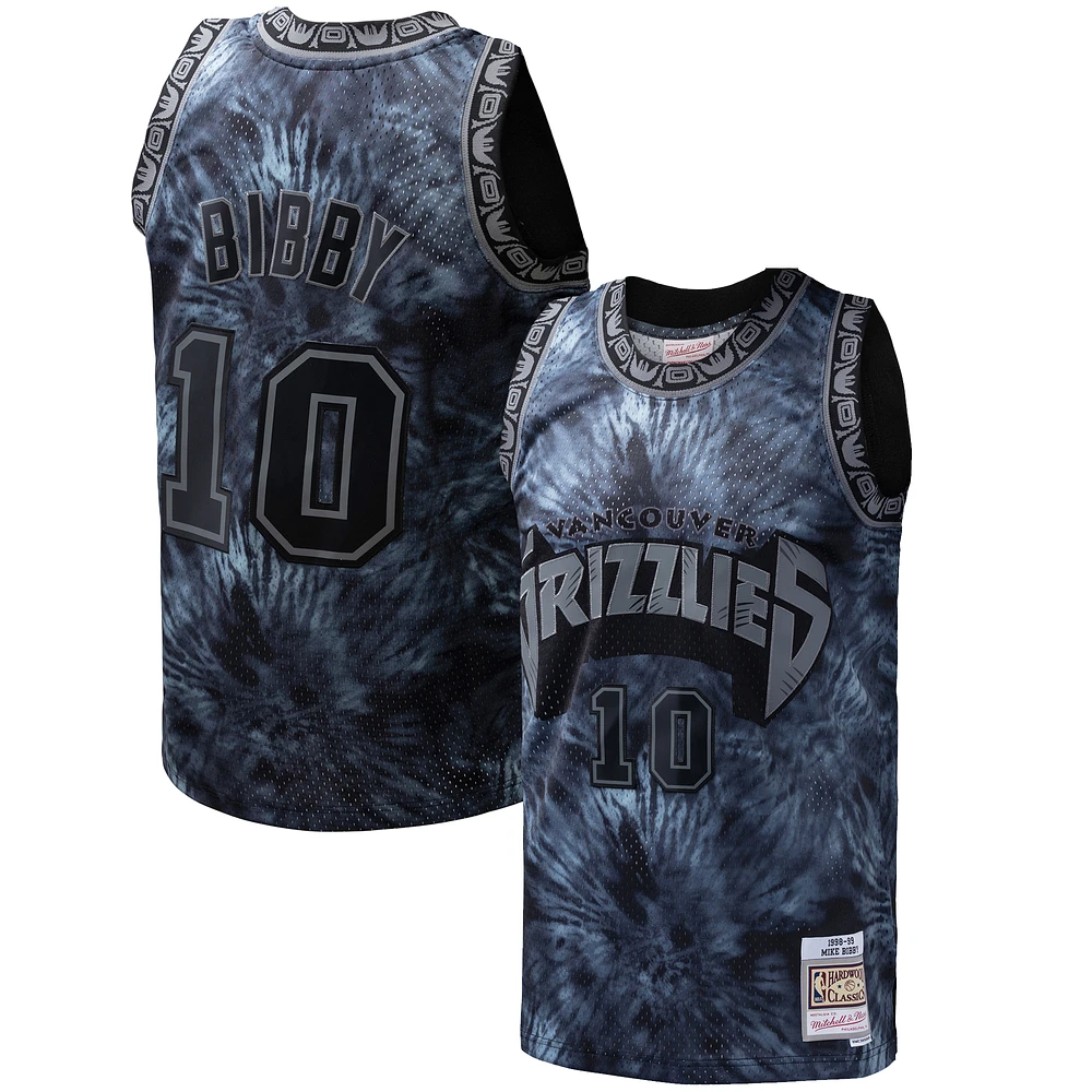 Men's Mitchell & Ness Mike Bibby Black Vancouver Grizzlies Hardwood Classics 1998/99 Tie-Dye Swingman Jersey