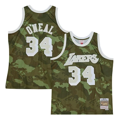 Men's Mitchell & Ness Shaquille O'Neal Camo Los Angeles Lakers Hardwood Classics 1996/97 Ghost Green Swingman Jersey