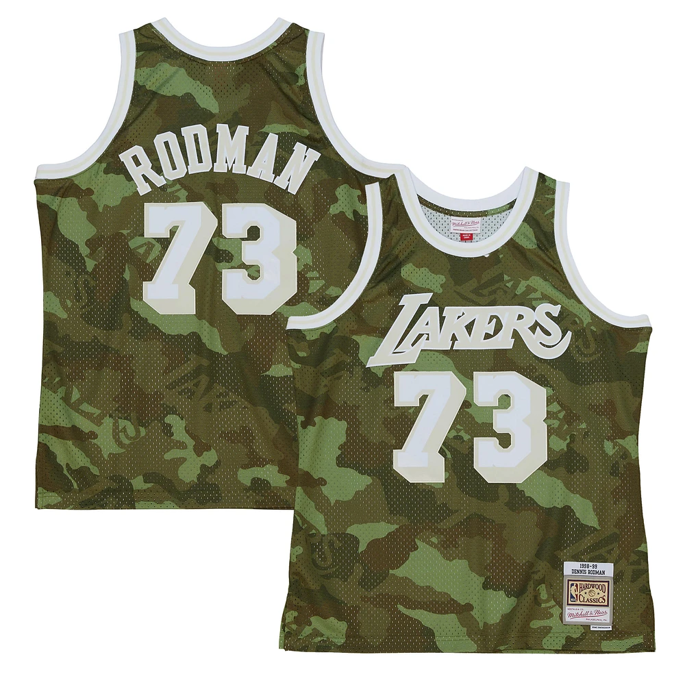 Men's Mitchell & Ness Dennis Rodman Camo Los Angeles Lakers Hardwood Classics 1998/99 Ghost Green Swingman Jersey