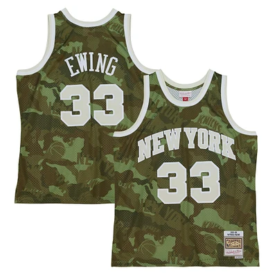 Men's Mitchell & Ness Patrick Ewing Camo New York Knicks Hardwood Classics 1991/92 Ghost Green Swingman Jersey