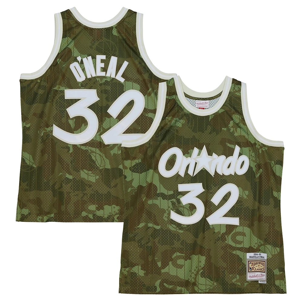 Men's Mitchell & Ness Shaquille O'Neal Camo Orlando Magic Hardwood Classics 1994/95 Ghost Green Swingman Jersey