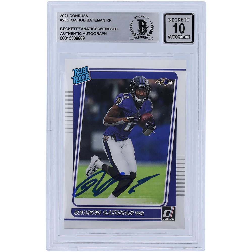 Panini America Rashod Bateman Baltimore Ravens Autographed 2021 Panini Donruss #265 Beckett Fanatics Witnessed Authenticated 10 Rookie Card