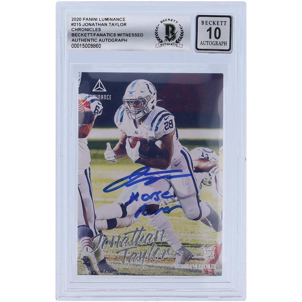 Jonathan Taylor Indianapolis Colts Autographed 2020 Panini Chronicles Luminance #215 Beckett Fanatics Witnessed Authenticated 10 Rookie Card with "Horse Power" Inscription