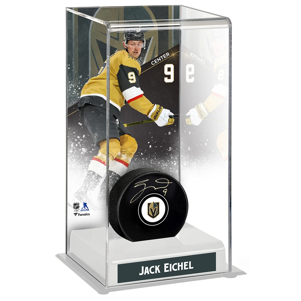 Jack Eichel Vegas Golden Knights Autographed Puck with Deluxe Tall Hockey Puck Case