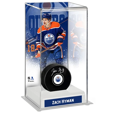 Zach Hyman Edmonton Oilers Autographed Puck with Deluxe Tall Hockey Puck Case