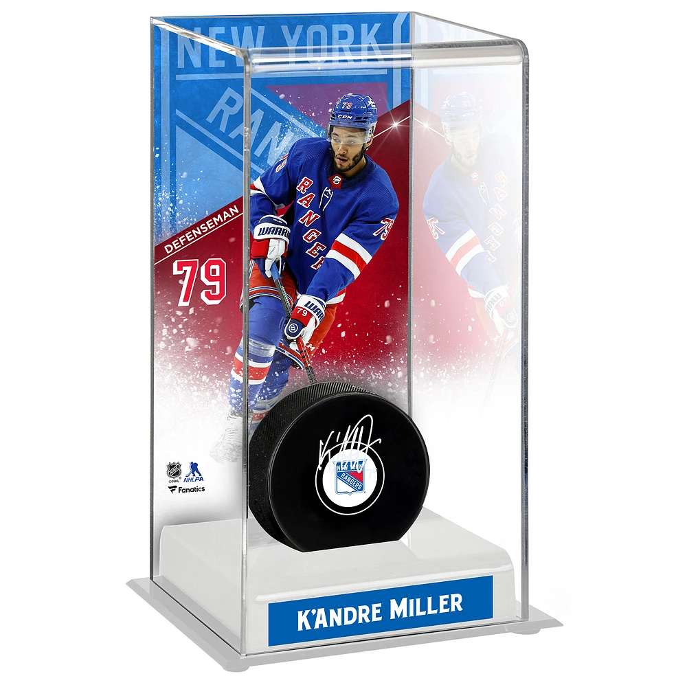K'Andre Miller New York Rangers Autographed Puck with Deluxe Tall Hockey Puck Case