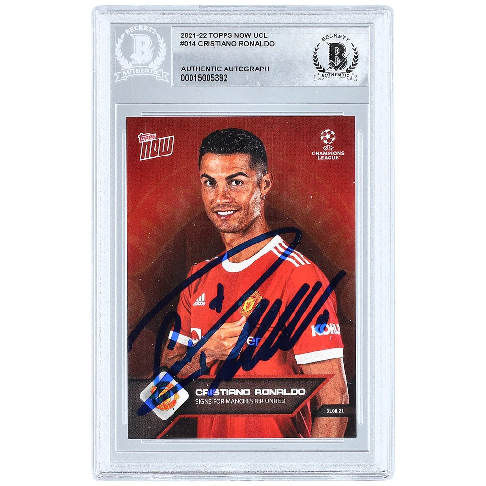 Cristiano Ronaldo Manchester United Autographed 2021-22 Topps Now UCL #014 BAS Authenticated Card