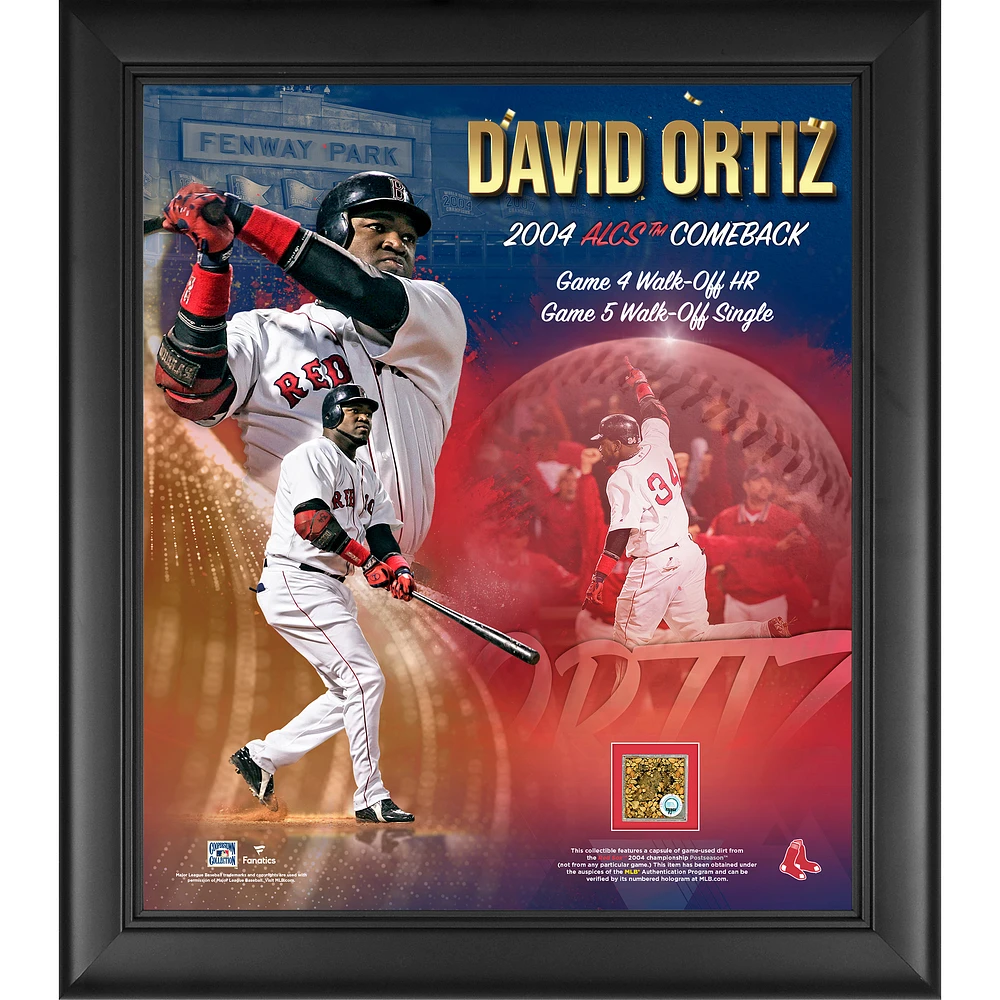 David Ortiz Boston Red Sox Framed Unsigned 15" x 17" 2004 American League Championship Series Comeback Collage with Game-Used Dirt