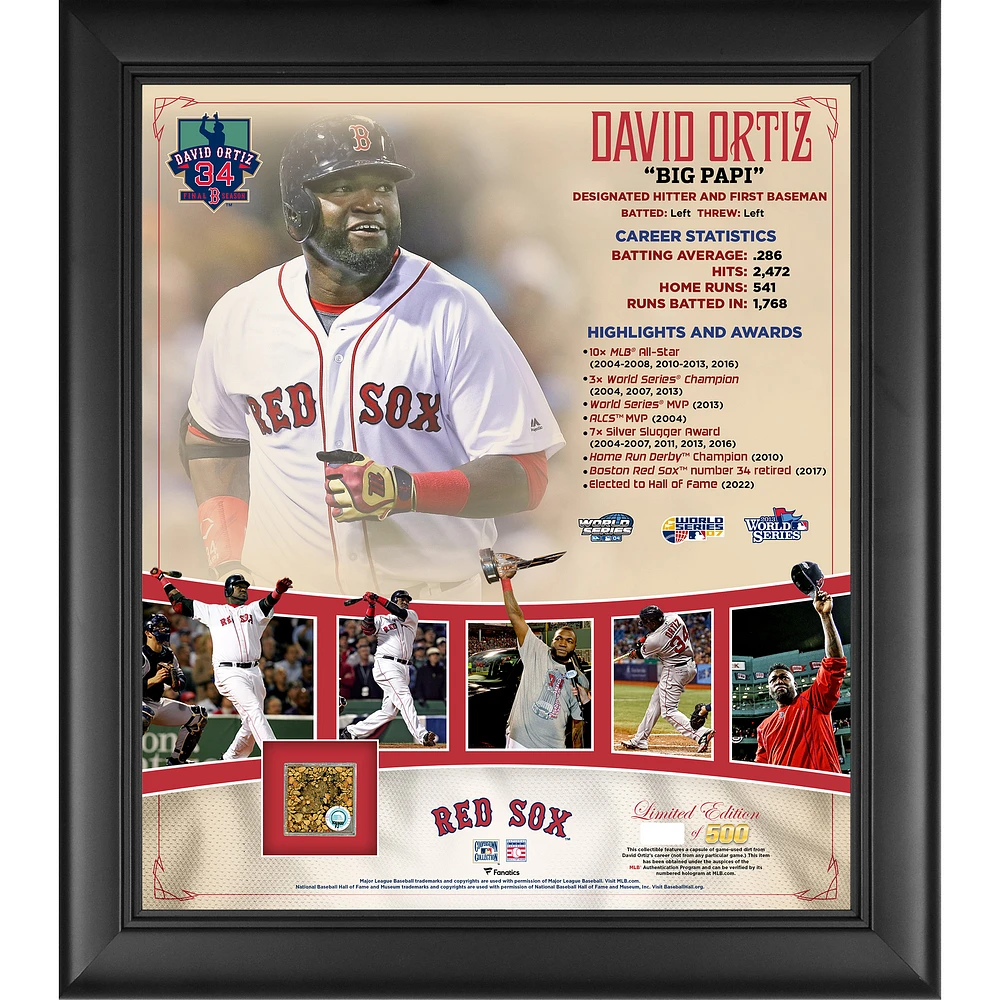 David Ortiz Boston Red Sox Framed Unsigned 15" x 17" Hall of Fame Collage with Game-Used Dirt - Limited Edition of 500