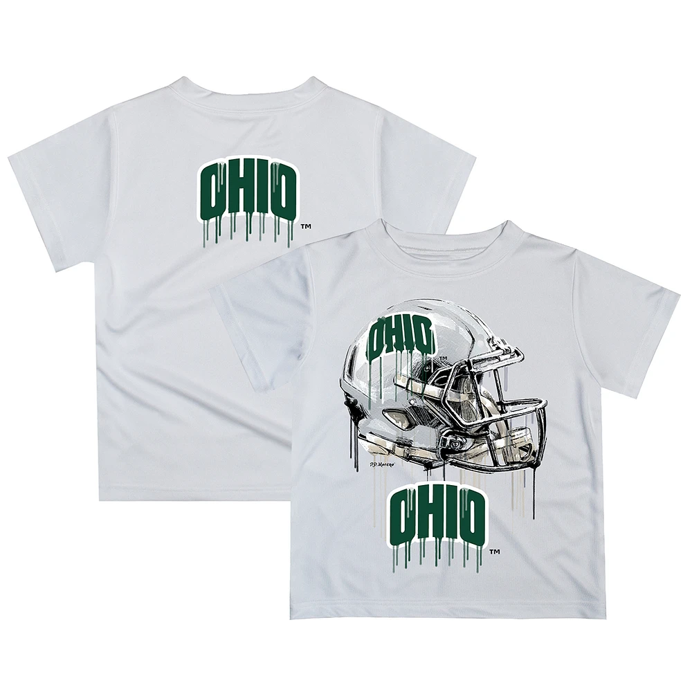 Youth White Ohio Bobcats Dripping Helmet T-Shirt