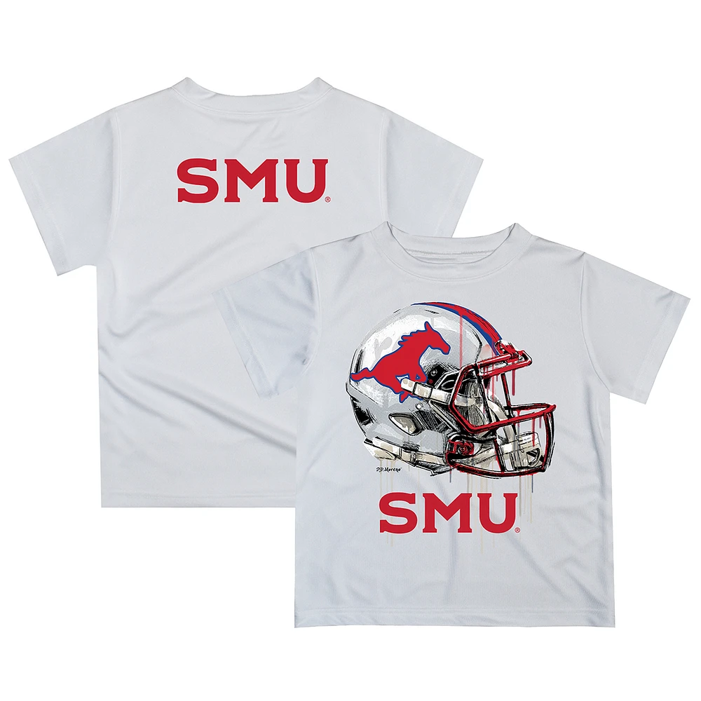 Youth White SMU Mustangs Dripping Helmet T-Shirt