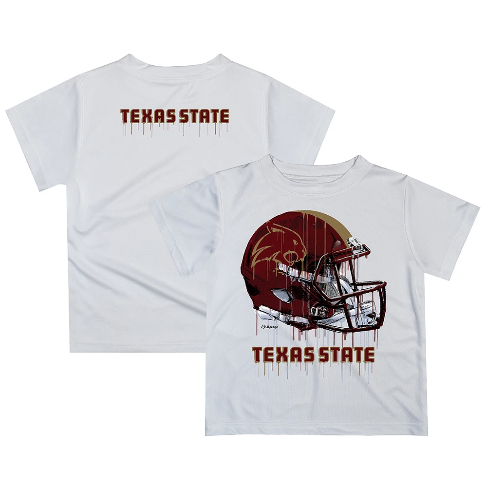 Youth White Texas State Bobcats Dripping Helmet T-Shirt