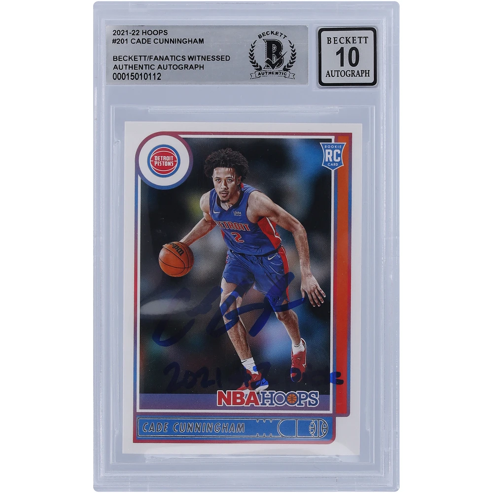 Cade Cunningham Detroit Pistons Autographed 2021-22 Panini NBA Hoops #201 Beckett Fanatics Witnessed Authenticated 10 Rookie Card with "2021 #1 Pick" Inscription