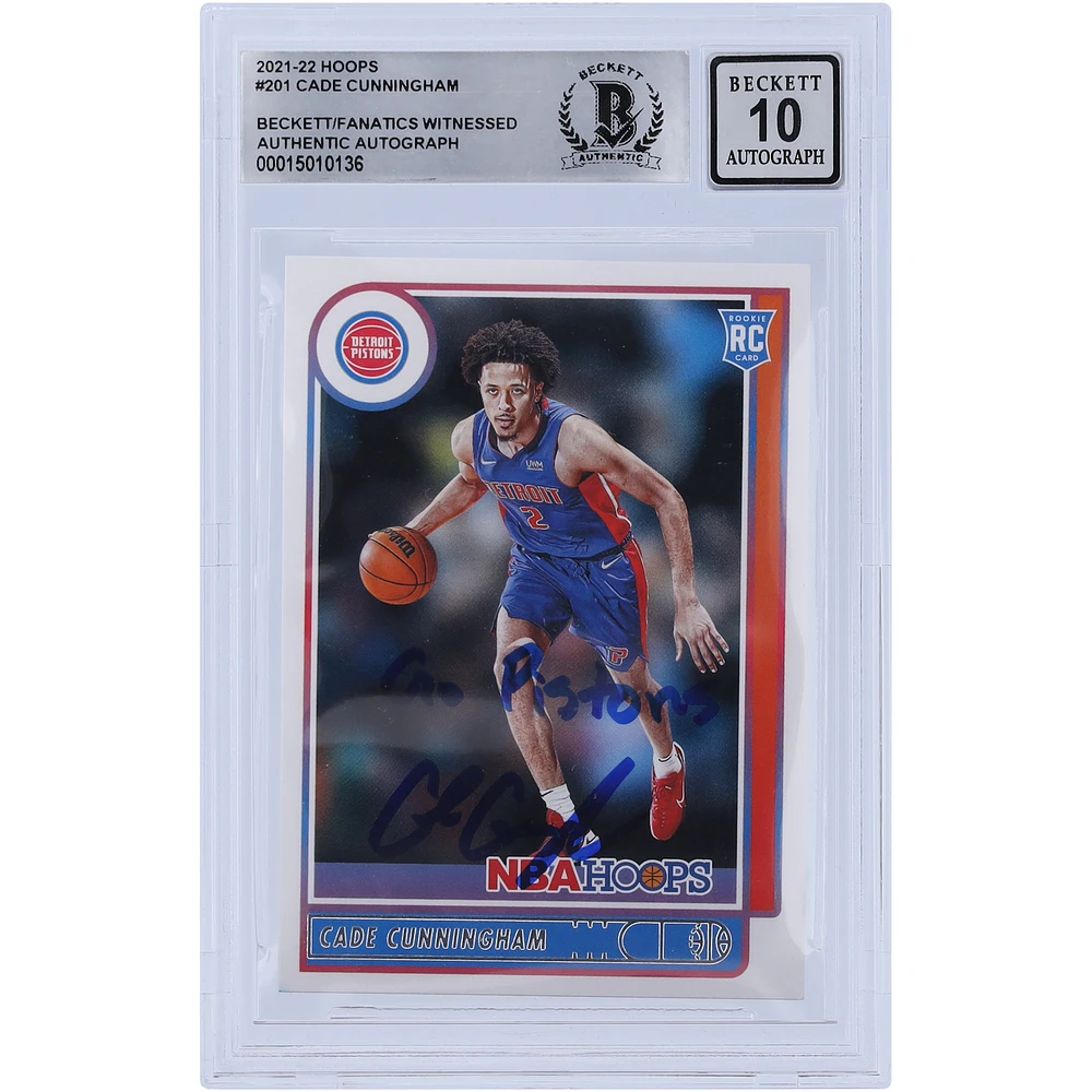 Cade Cunningham Detroit Pistons Autographed 2021-22 Panini NBA Hoops #201 Beckett Fanatics Witnessed Authenticated 10 Rookie Card with "Go Pistons" Inscription