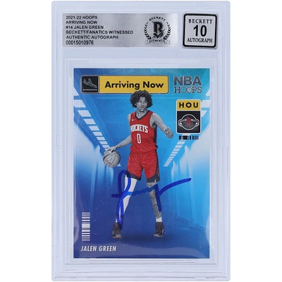 Jalen Green Houston Rockets Autographed 2021-22 Panini NBA Hoops Arriving Now #14 Beckett Fanatics Witnessed Authenticated 10 Rookie Card