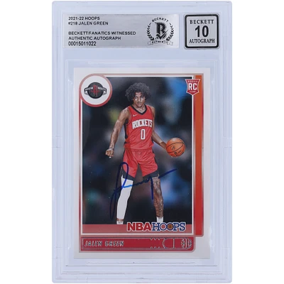Jalen Green Houston Rockets Autographed 2021-22 Panini NBA Hoops #218 Beckett Fanatics Witnessed Authenticated 10 Rookie Card