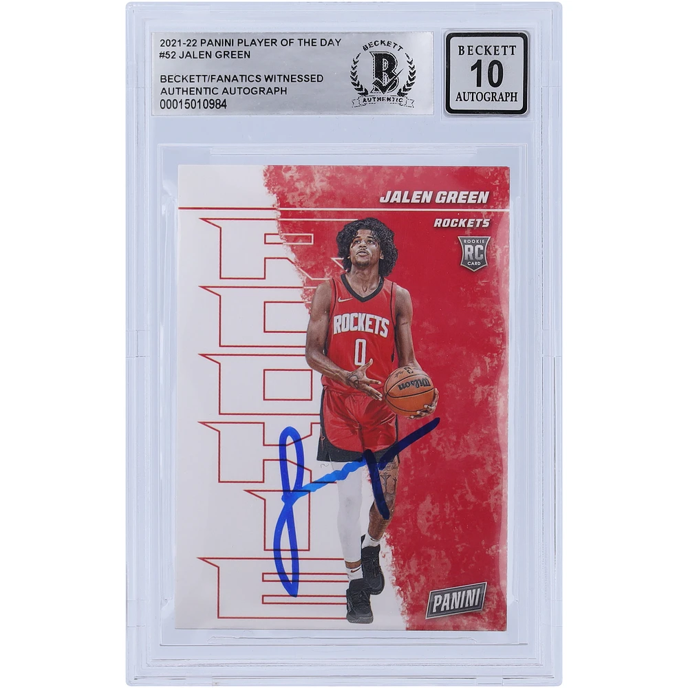 Jalen Green Houston Rockets Autographed 2021-22 Panini Player of the Day #52 Beckett Fanatics Witnessed Authenticated 10 Rookie Card