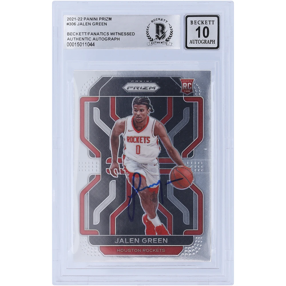 Jalen Green Houston Rockets Autographed 2021-22 Panini Prizm #306 Beckett Fanatics Witnessed Authenticated 10 Rookie Card