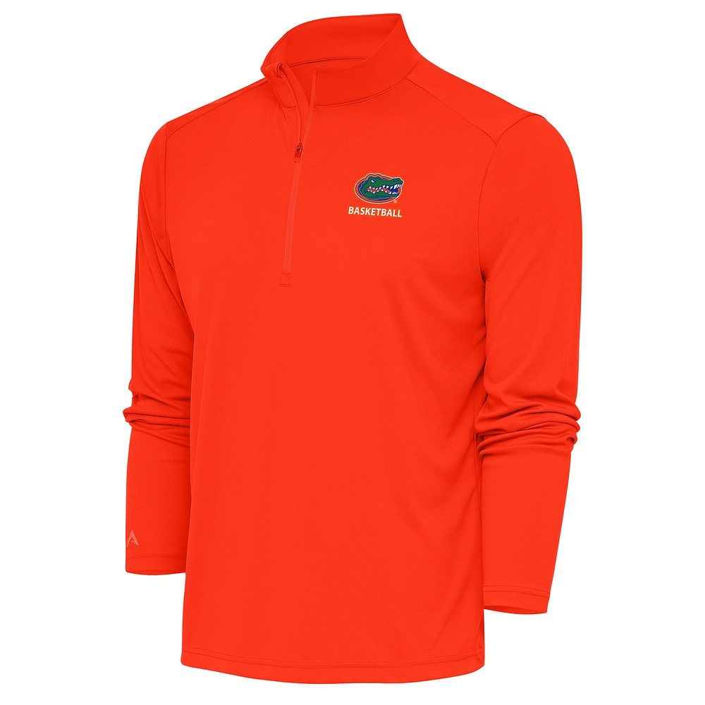 Men's Antigua Orange Florida Gators Basketball Tribute Quarter-Zip Pullover Top