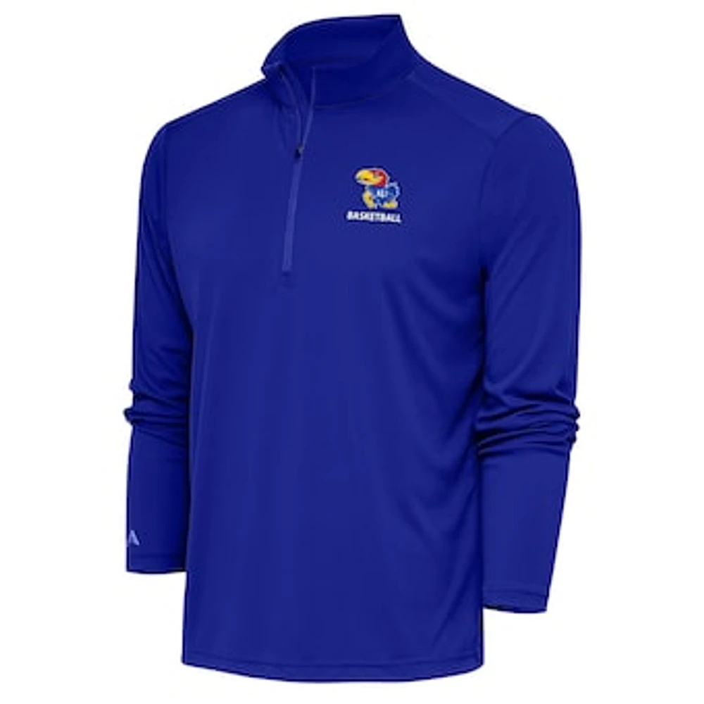 Men's Antigua Royal Kansas Jayhawks Basketball Tribute Quarter-Zip Pullover Top