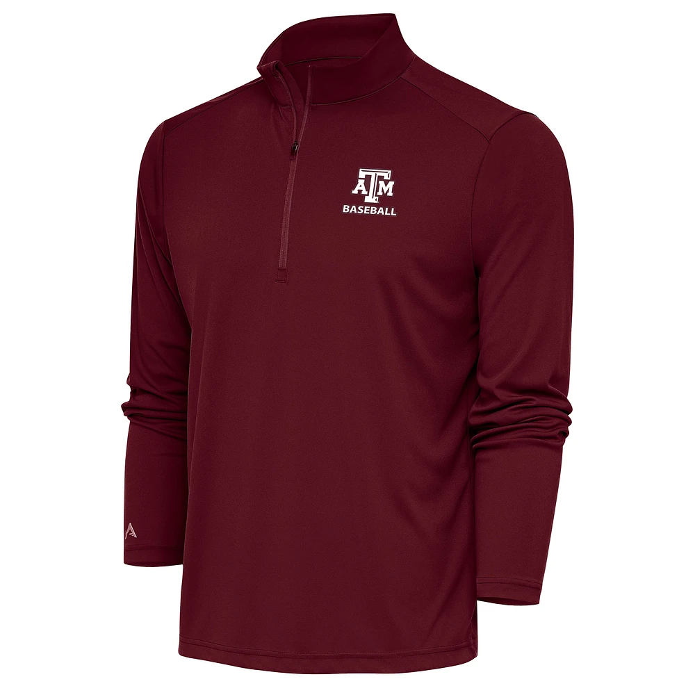 Men's Antigua Maroon Texas A&M Aggies Baseball Tribute Quarter-Zip Pullover Top