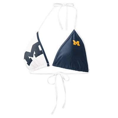 Women's G-III 4Her by Carl Banks Navy/White Michigan Wolverines Play Action Bikini Top