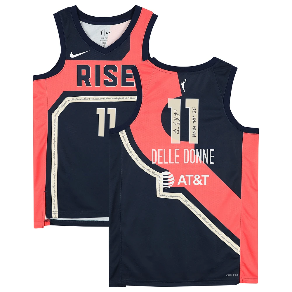 Elena Delle Donne Washington Mystics Autographed Navy Nike 2022 Rebel Edition Victory Player Jersey with "WNBA Top 25" Inscription