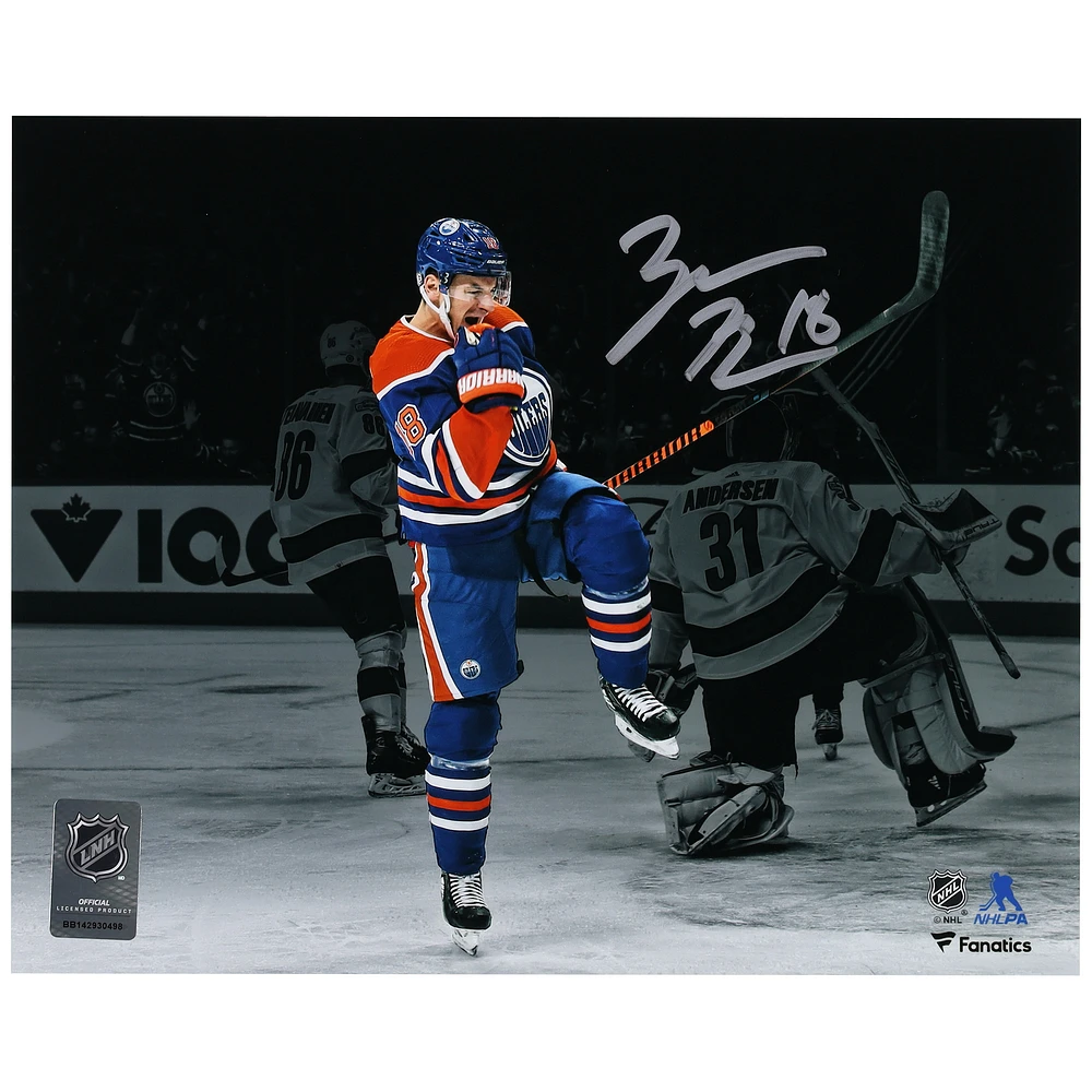 Zach Hyman Edmonton Oilers Autographed 8" x 10" Blue Jersey Celebrating Photograph