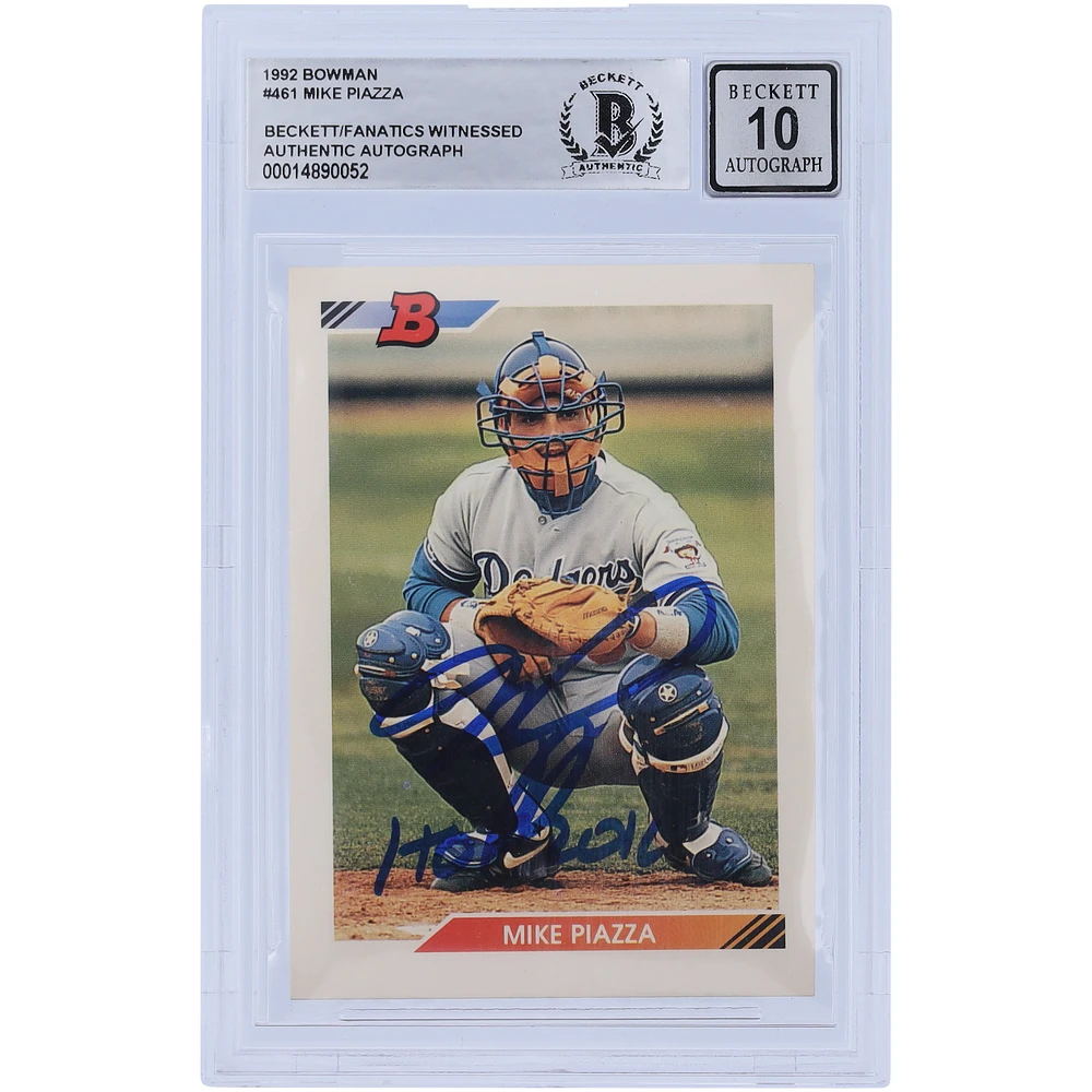 Mike Piazza Los Angeles Dodgers Autographed 1992 Bowman Series 1 #461 Beckett Fanatics Witnessed Authenticated 10 Rookie Card with "HOF 2016" Inscription