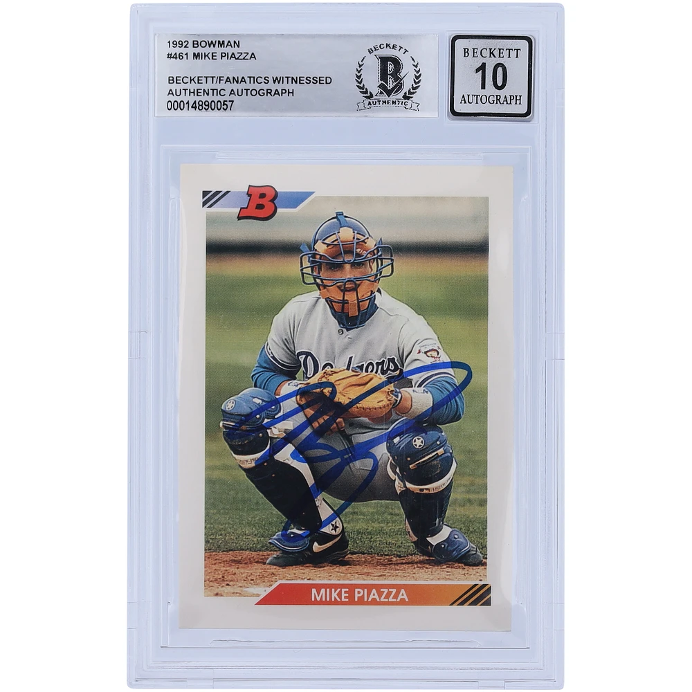 Mike Piazza Los Angeles Dodgers Autographed 1992 Bowman Series 1 #461 Beckett Fanatics Witnessed Authenticated 10 Rookie Card
