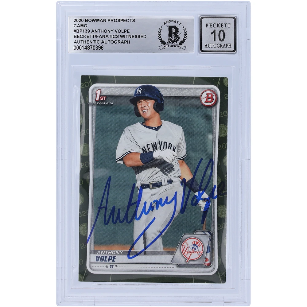 Anthony Volpe New York Yankees Autographed 2020 Bowman Prospects Camo #BP-139 Beckett Fanatics Witnessed Authenticated 10 Card