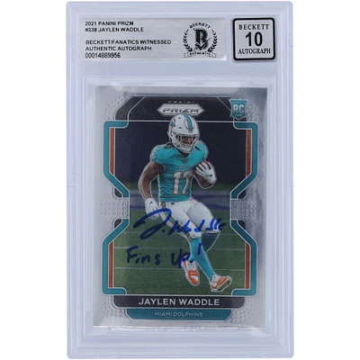 Jaylen Waddle Miami Dolphins Autographed 2021 Panini Prizm #338 Beckett Fanatics Witnessed Authenticated 10 Rookie Card with "Fins Up!" Inscription