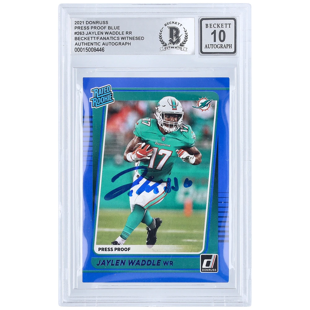Jaylen Waddle Miami Dolphins Autographed 2021 Panini Donruss Press Proof Blue #263 Beckett Fanatics Witnessed Authenticated 10 Rookie Card