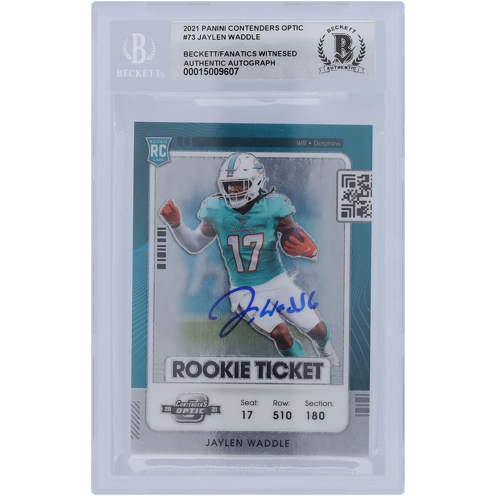 Jaylen Waddle Miami Dolphins Autographed 2021 Panini Contenders Optic Rookie Ticket #73 Beckett Fanatics Witnessed Authenticated 10 Rookie Card