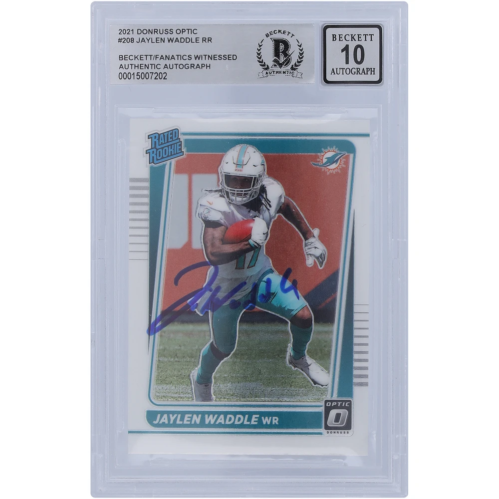 Jaylen Waddle Miami Dolphins Autographed 2021 Panini Donruss Optic #208 Beckett Fanatics Witnessed Authenticated 10 Rookie Card