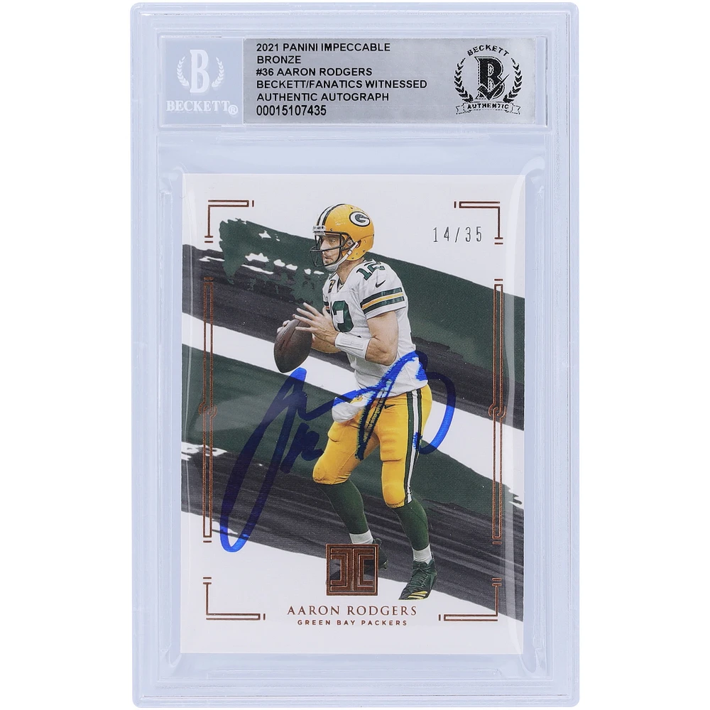 Aaron Rodgers Green Bay Packers Autographed 2021 Panini Impeccable Bronze Variation #36 #14/35 Beckett Fanatics Witnessed Authenticated Card